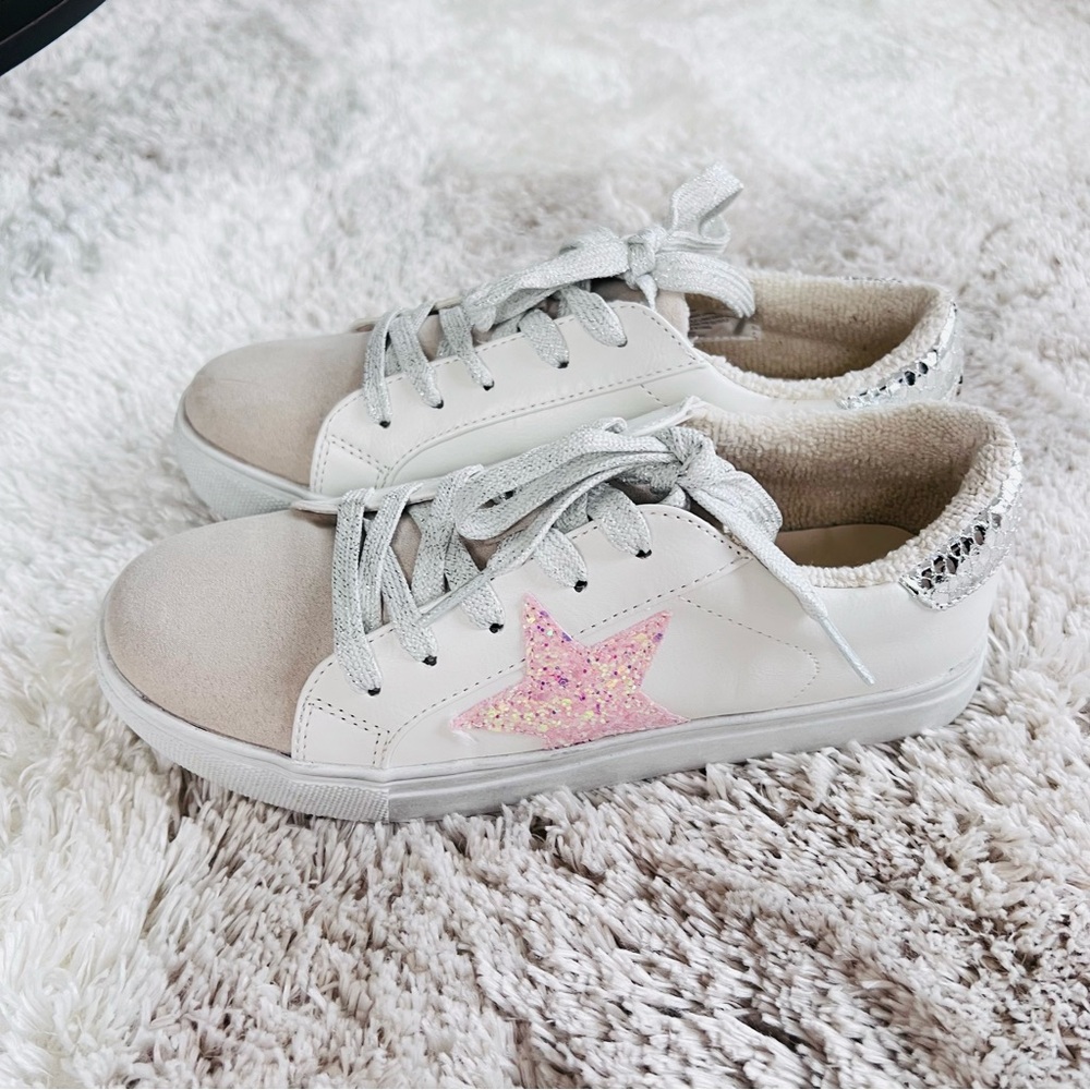 Steve Madden Girls Pink Glitter Star Sneakers Size 4 Youth Sparkle Retro - Picture 4 of 13